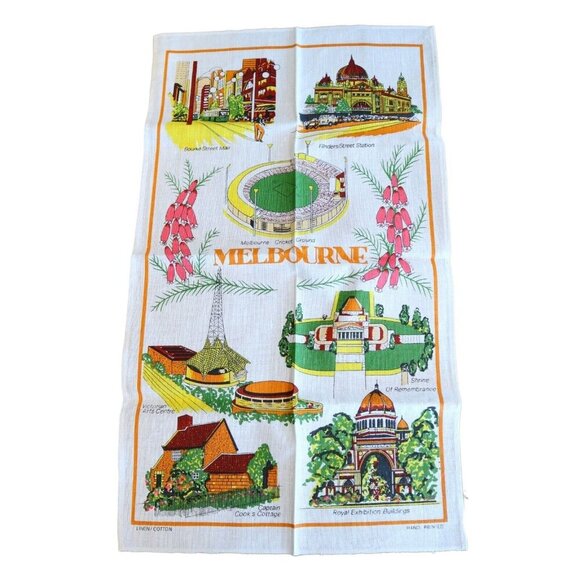 Tea Towel Souvenir Melbourne Australia Tea Towel Vintage - Picture 1 of 4